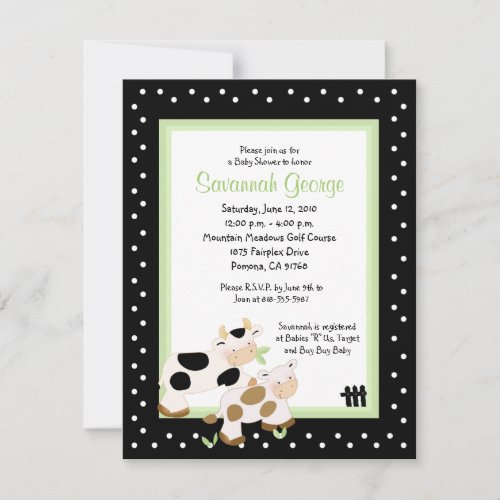 Moo Cow Farm Barnyard Baby Shower 4.25 x 5.5 Personalized Invites