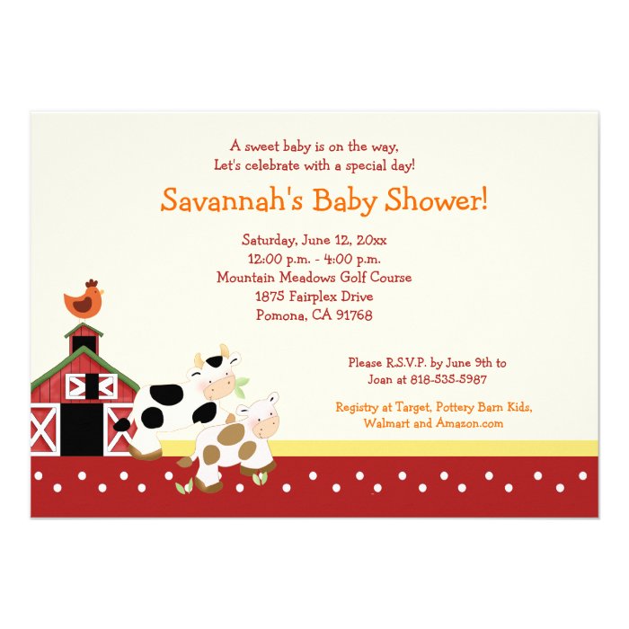 Moo Cow Farm Barnyard Baby Shower Invitations 5x7