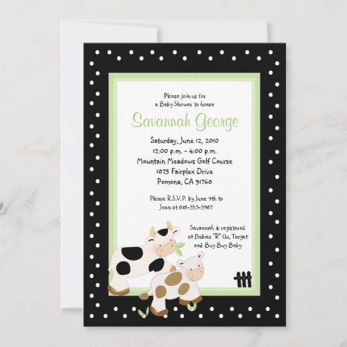 Moo Cow Farm Barnyard Baby Shower Invitations 5x7