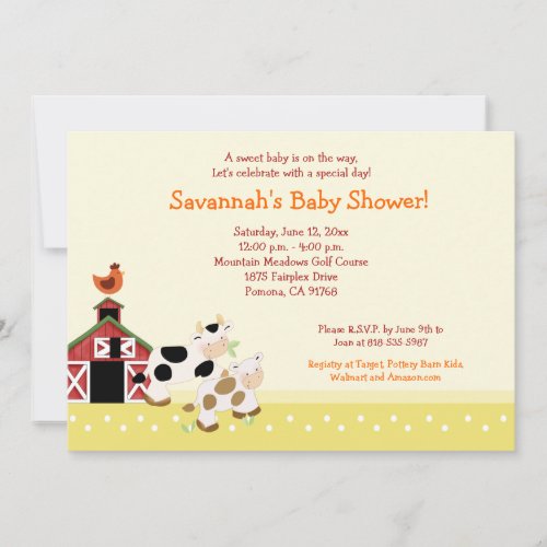 Moo Cow Farm Barnyard Baby Shower Invitations 5x7
