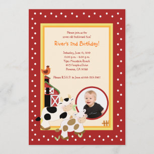 Moo Cow Farm Barnyard *PHOTO* Birthday Invitations