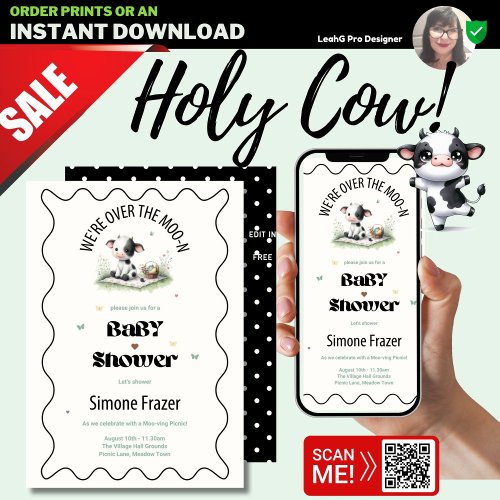 Moo Cow Picnic Baby Shower Templates Digital Print