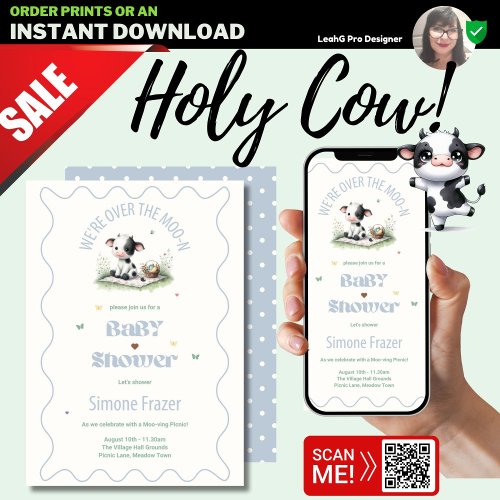 Moo Cow Picnic Baby Shower Theme Boys Invitation