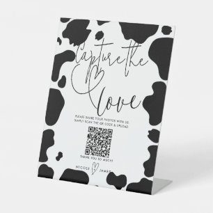 Moo Cow Spots Black White Wedding Capture the Love Pedestal Sign