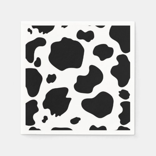 Moo Cow Spots Print Black  White Birthday Party Napkins