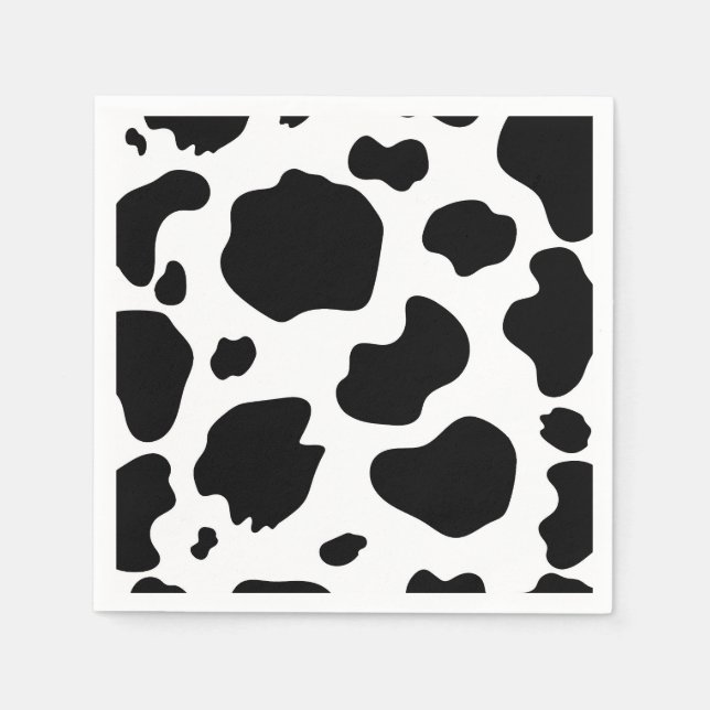 Moo Cow Spots Print Black & White Birthday Party Napkins (Front)