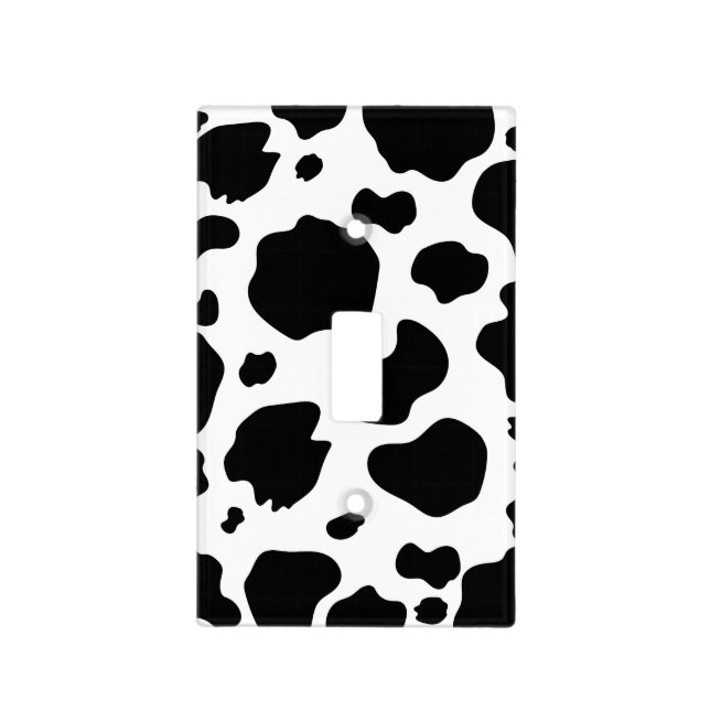 Moo Cow Spots Print Black & White Rustic Farm Light Switch Cover (Front)