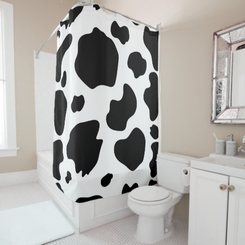 Moo Cow Spots Print Black  White Rustic Farm Shower Curtain