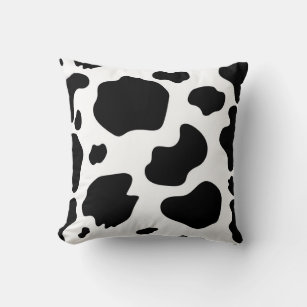 Moo Cow Spots Print Black & White Rustic Farm Throw Pillow