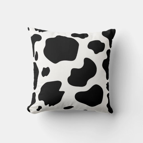 Moo Cow Spots Print Black  White Rustic Farm Throw Pillow