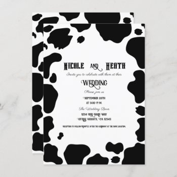 Moo Cow Spots Print Black & White Rustic Wedding Invitation by printabledigidesigns at Zazzle