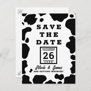 Moo Cow Spots Print Black & White Save the Date Announcement Postcard