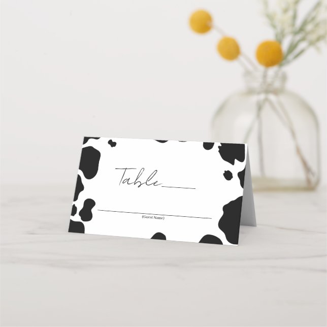 Moo Cow Spots Print Black White Table Number Place Card (Front)