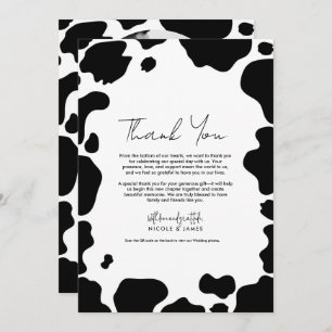 Moo Cow Spots Print Black White Thank You Invitation