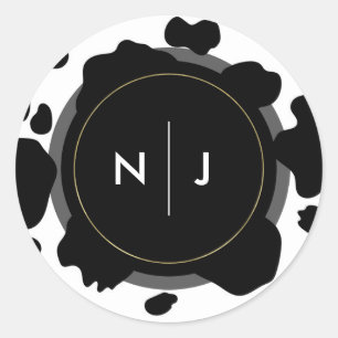 Moo Cow Spots Print Black & White Wedding Classic Round Sticker