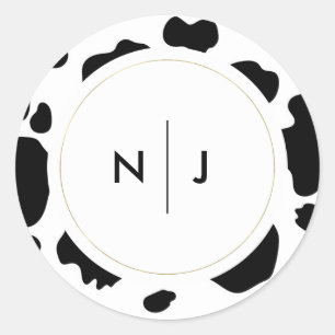 Moo Cow Spots Print Black & White Wedding Classic Round Sticker