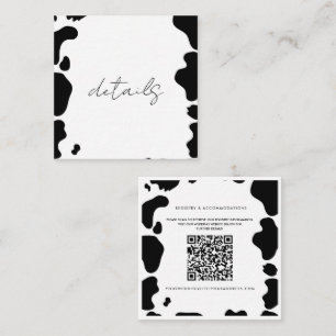 Moo Cow Spots Print Black & White Wedding Details Square Business Card