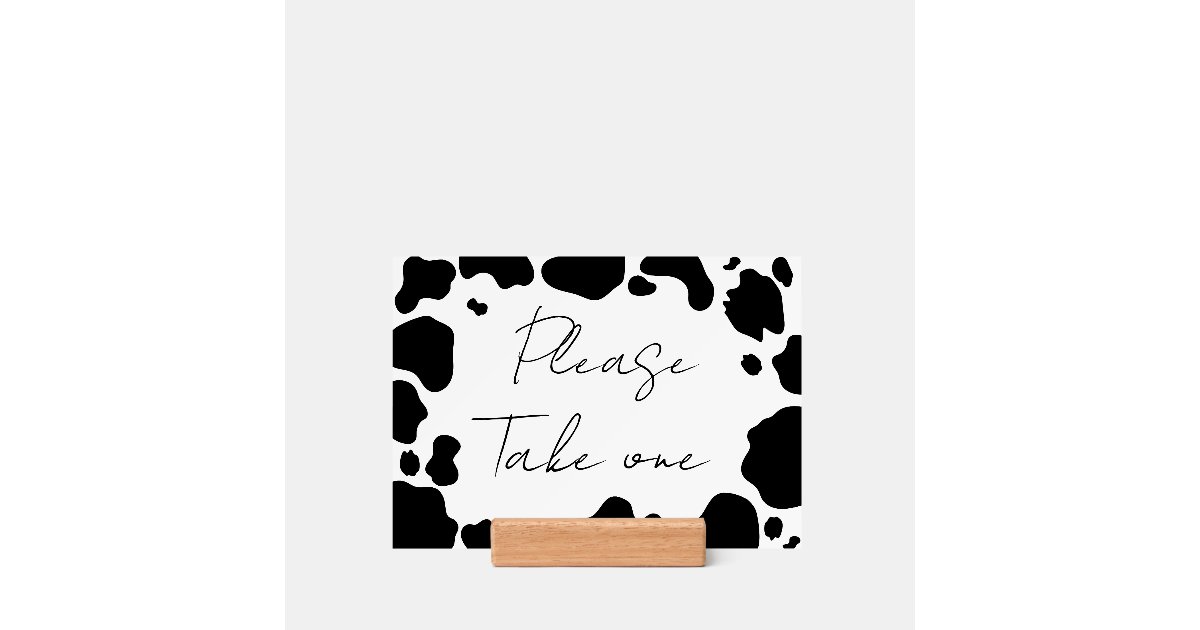 Moo Cow Spots Print Black White Wedding Favor Sign Holder | Zazzle