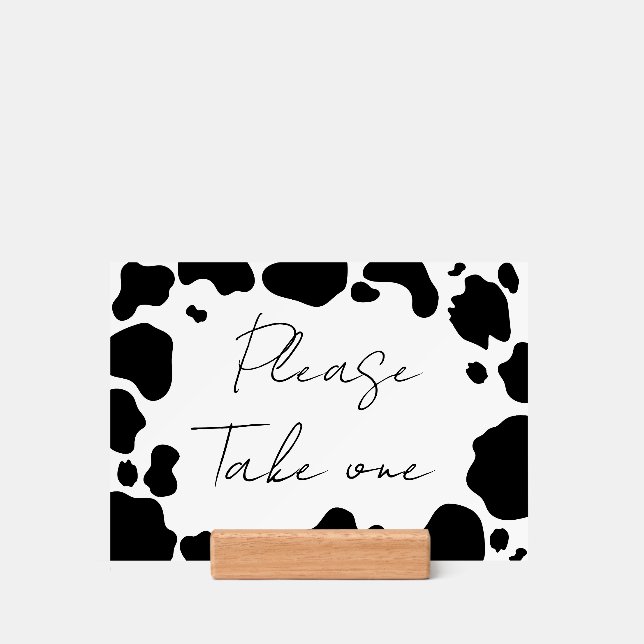 Moo Cow Spots Print Black White Wedding Favor Sign Holder (Woodblock)