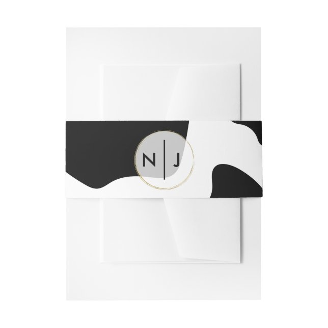 Moo Cow Spots Print Black & White Wedding Invitation Belly Band (Front Example)