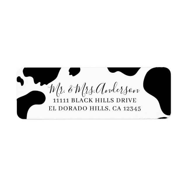 Moo Cow Spots Print Black & White Wedding Label (Front)