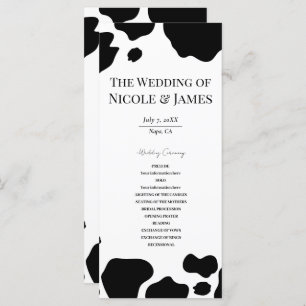 Moo Cow Spots Print Black White Wedding Program