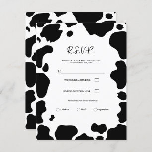 Moo Cow Spots Print Black & White Wedding RSVP Invitation