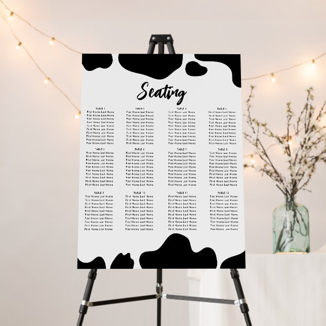 Moo Cow Spots Print Black White Wedding Seating Foam Board (In Situ (Stand))