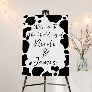 Moo Cow Spots Print Black & White Wedding Welcome Foam Board