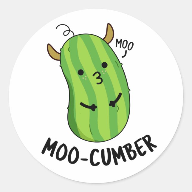 Moo-cumber Funny Veggie Cucumber Pun  Classic Round Sticker (Front)