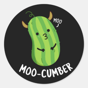 Moo-cumber Funny Veggie Cucumber Pun Dark BG Classic Round Sticker