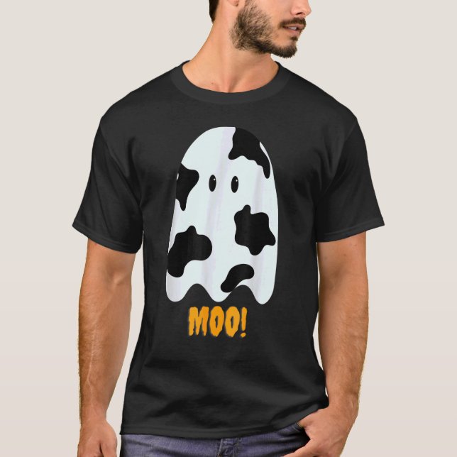 Moo Cute  Boo Cow Print Ghost Halloween Costume T-Shirt (Front)