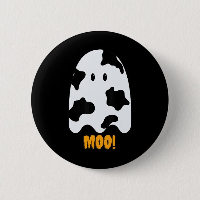 Moo! Cute Fun Cow Print Ghost Halloween Tee  Button (Front)