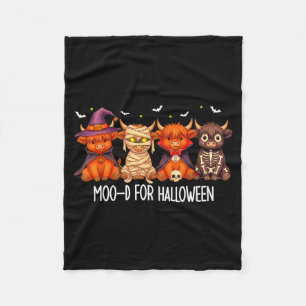 Moo-d For Halloween Boo Ghost Highland Cow Hallowe Fleece Blanket