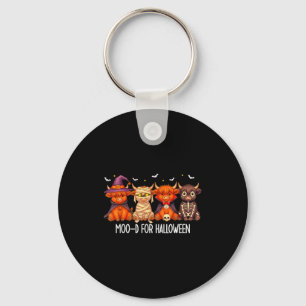 Moo-d For Halloween Boo Ghost Highland Cow Hallowe Keychain