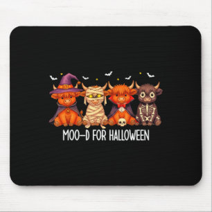 Moo-d For Halloween Boo Ghost Highland Cow Hallowe Mouse Pad