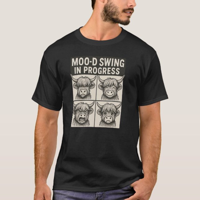 Moo d Swing in Progress Funny Cow Pun T-Shirt (Front)