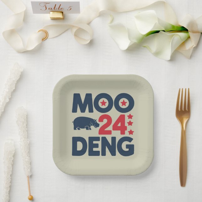 Moo Deng 2024 Moo Deng Moo Deng Cute Baby Hippo Paper Plates (Wedding)