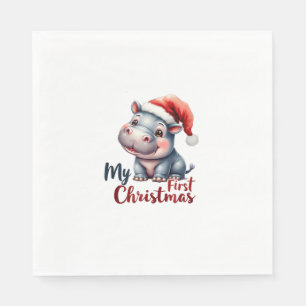 Moo Deng Baby Hippo My First Christmas Cute Santa Napkins