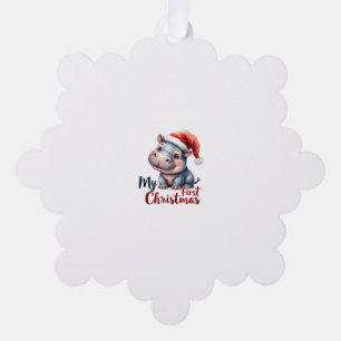 Moo Deng Baby Hippo My First Christmas Cute Santa Ornament Card