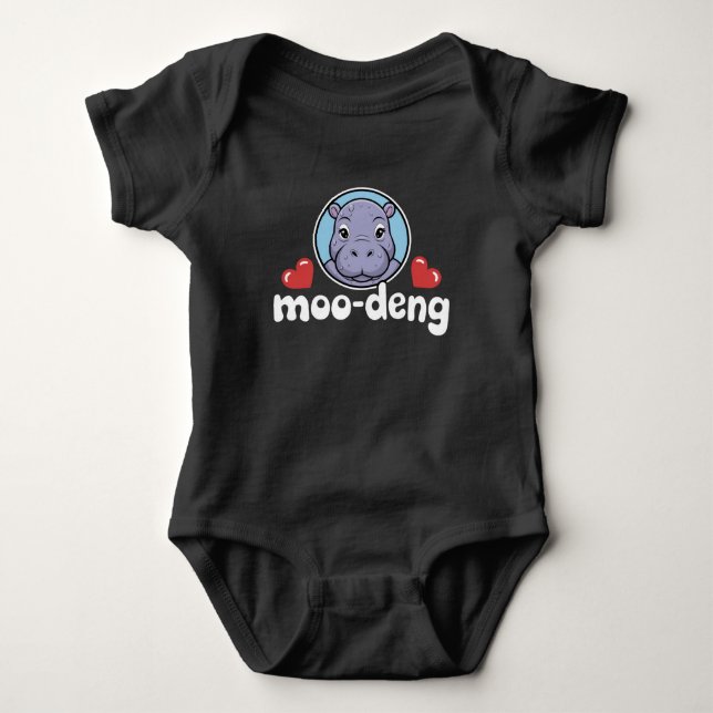 Moo Deng Bouncy Pig in Thai Picture Baby Hippo Baby Bodysuit (Front)