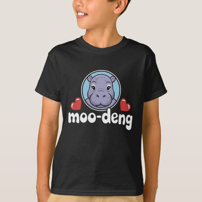 Moo Deng Bouncy Pig in Thai Picture Baby Hippo T-Shirt (Front)
