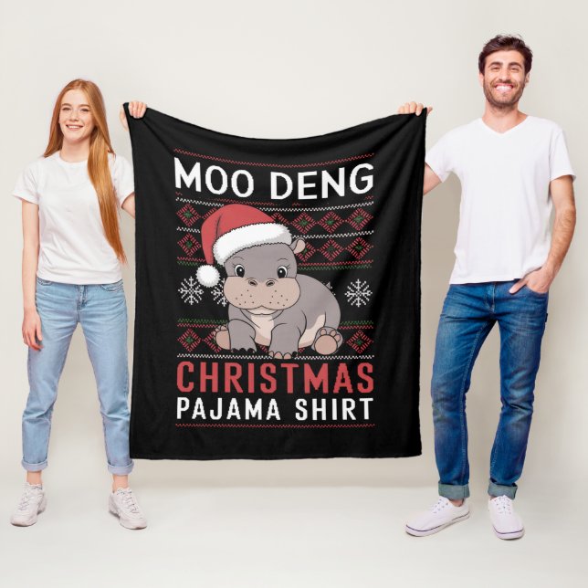 Moo Deng Christmas Pajama Matching Family  Fleece Blanket (In Situ)