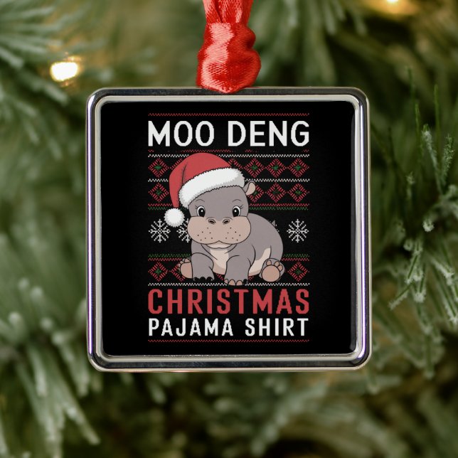 Moo Deng Christmas Pajama Matching Family  Metal Ornament (Tree)