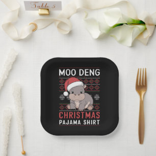 Moo Deng Christmas Pajama Matching Family  Paper Plates