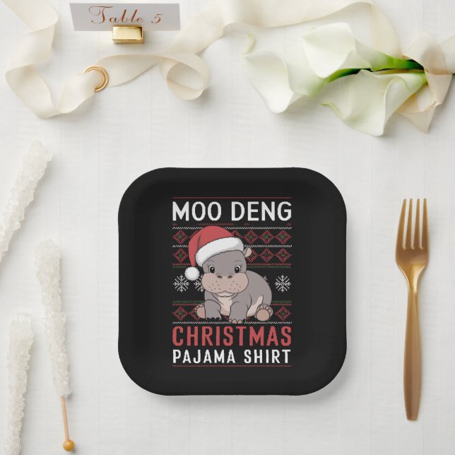 Moo Deng Christmas Pajama Matching Family  Paper Plates (Wedding)