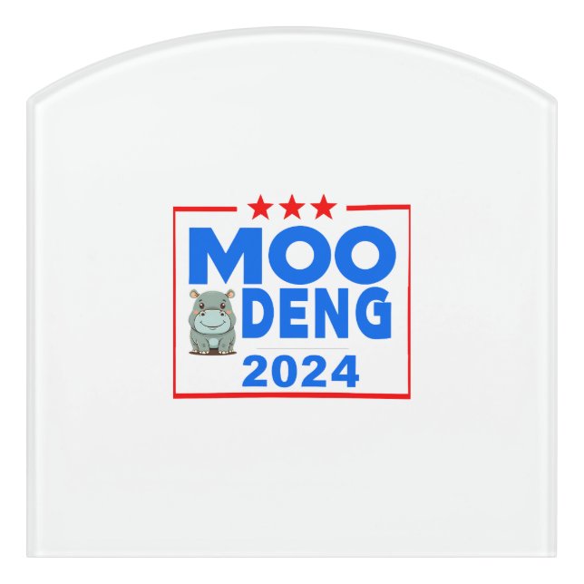 Moo Deng Funny Election 2024 Cute Hippo Door Sign (Contour Front)