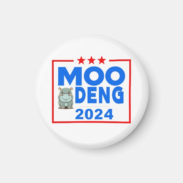 Moo Deng Funny Election 2024 Cute Hippo Magnet (Front)