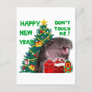 Moo Deng Hippo Christmas Postcard