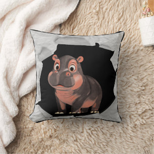 Moo Deng Hippo Throw Pillow